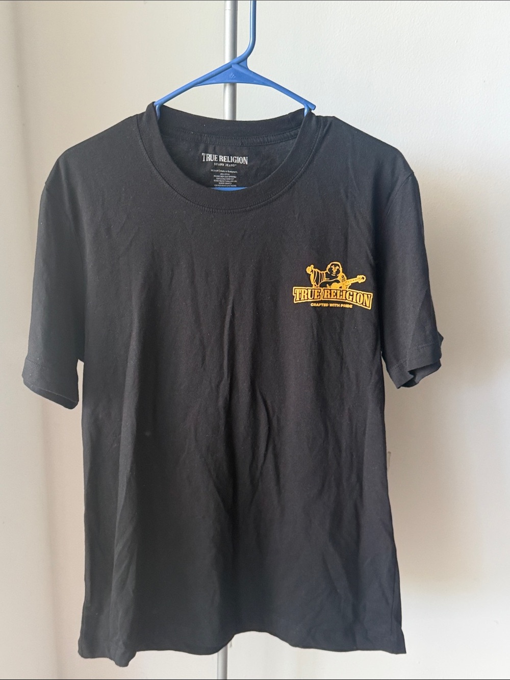 True Religion Black Tee with Yellow Chest Logo